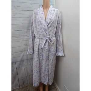 Cypress Womens Floral Long Robe Belted XL White Purple Lightweight